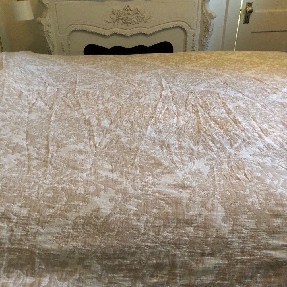 Pottery Barn Sorrel Toile Jacquard Duvet Cover Full Queen in Flax READ